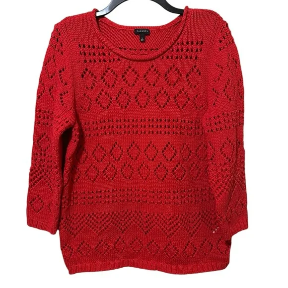 TALBOTS red 3/4 sleeve cotton blend tunic sweater size Large - Picture 2 of 6